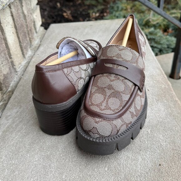 COACH CORA JACQUARD MONOGRAM LOAFER 8 Women's Retro Chunky Heel Shoe Brown New - Picture 6 of 12